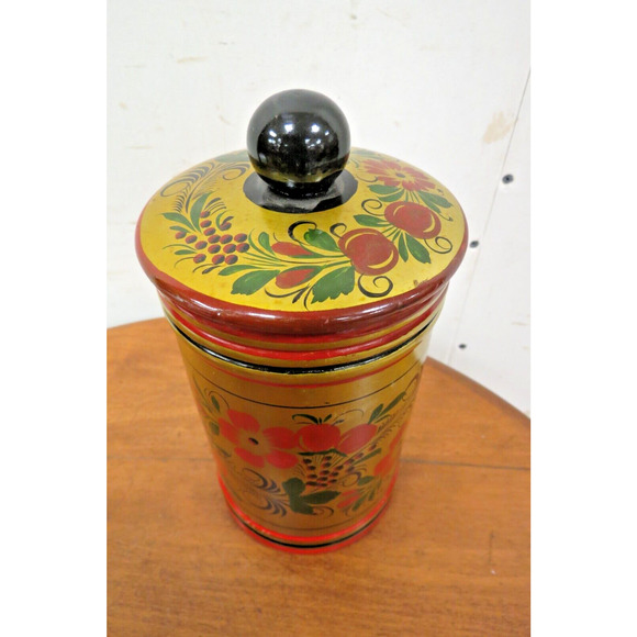 Vintage Russian Lidded Canister And 2 Bowls - Folk Art Hand Painted - Picture 4 of 9